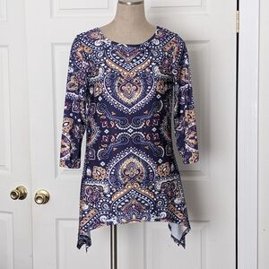Elegant Paisley Women's Tunic - Navy and Orange